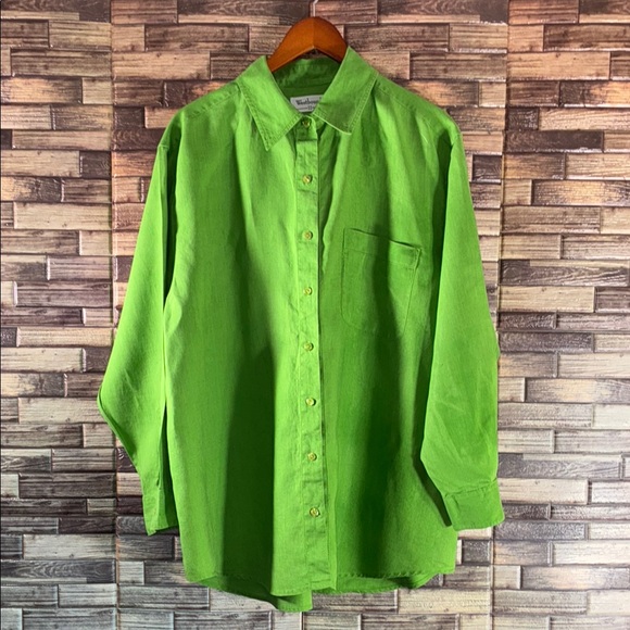 Westbound Women Button Down Shirt 100% Linen Sz 1X Green Long sleeve Bright - Picture 1 of 10
